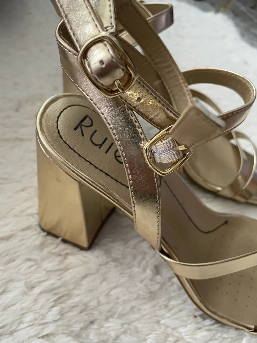 Gold Strappy Block Heel Sandals - Women - Picture 9 of 16